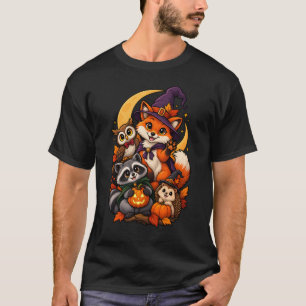 Camiseta Halloween Raposa Guaxinim Coruja Floresta