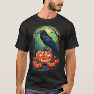 Camiseta Halloween Raven em um Pumpkin Patch