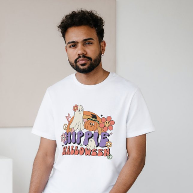 CAMISETA HALLOWEEN RETRO GROOVY HIPPIE HALLOWEEN GHOSTS (Criador carregado)