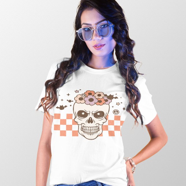 CAMISETA HALLOWEEN RETRO GROOVY VINTAGE ANGRY SKULL (Criador carregado)