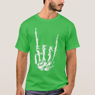 Camiseta Halloween Rock On Skeleton Sinal Mão Sinal Rock Ro