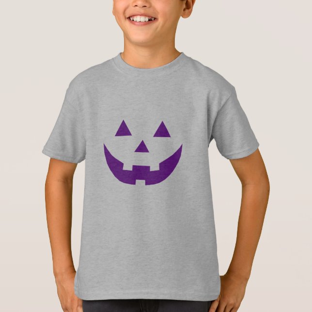 Camiseta Halloween roxo Jack o lanterna abóbora crianças (Frente)