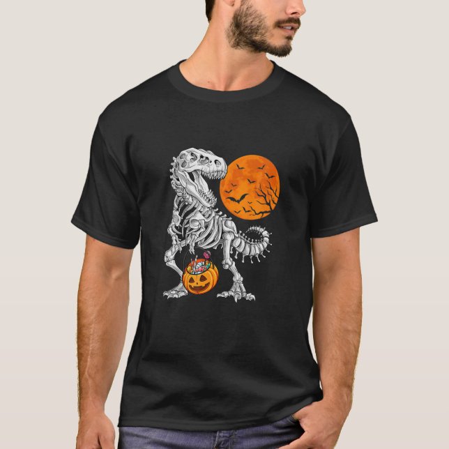 Camiseta Halloween S Para Meninos Dinossauro Esqueleto T Re (Frente)