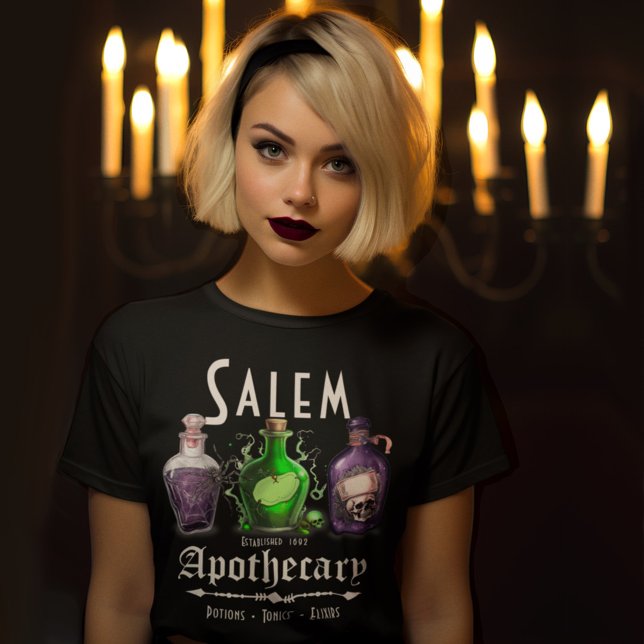 Camiseta Halloween Salem Apothary Potions Tonics Elixirs (Criador carregado)