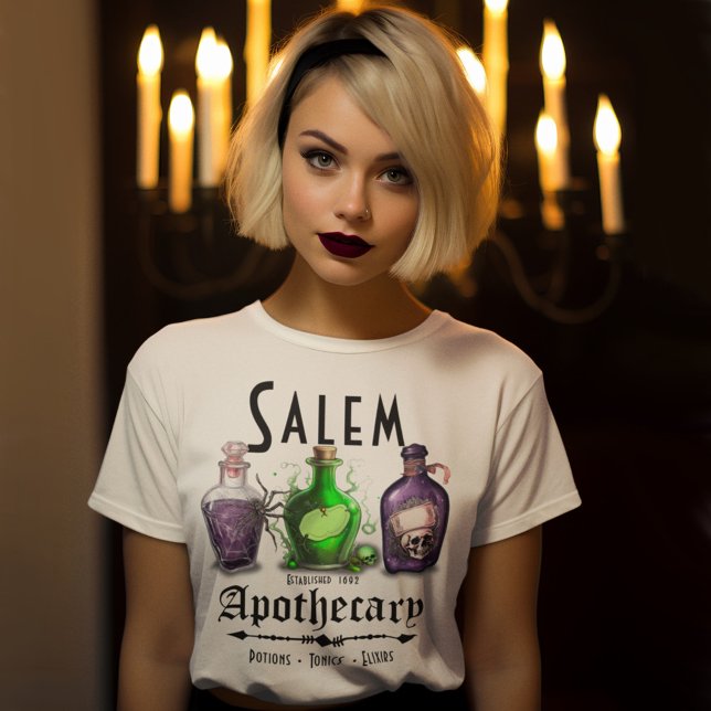 Camiseta Halloween Salem Apothary Potions Tonics Elixirs (Criador carregado)
