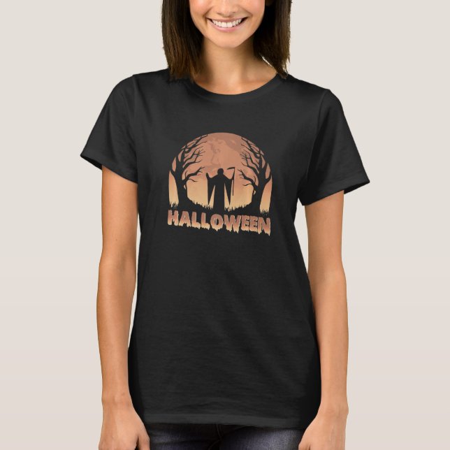 Camiseta Halloween Scary Moonlit Grim Reaper Spooky Gothic (Frente)