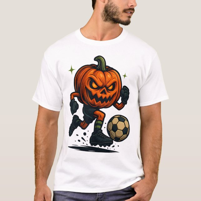 Camiseta Halloween Scary Pumpkin Showing Soccer Skills Spoo (Frente)