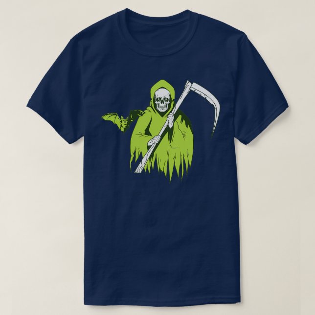 Camiseta Halloween Scary skull ghost com morcego 2 (Frente do Design)