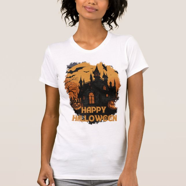 Camiseta Halloween-Schloss unter Mondlicht (Frente)