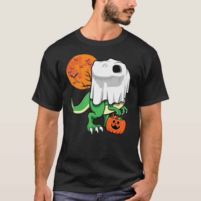 Camiseta Halloween Shirts for Boys Men Dinosaur T Rex Ghost (Frente)