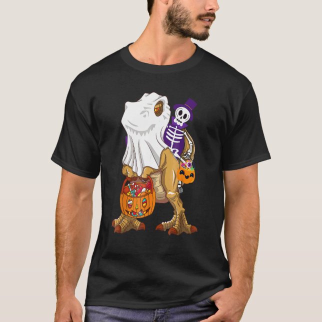 Camiseta Halloween Skeleton Andando Mummy Dinossaur Rex Pum (Frente)