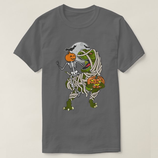 Camiseta Halloween Skeleton Andando Mummy Dinossaur T Re Pu (Frente do Design)