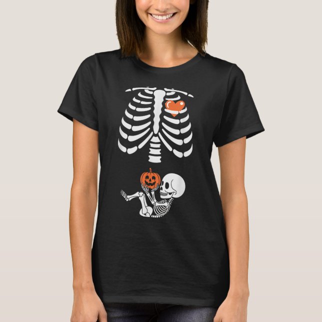 Camiseta Halloween Skeleton Baby Rib Cage Maternity Pregnan (Frente)