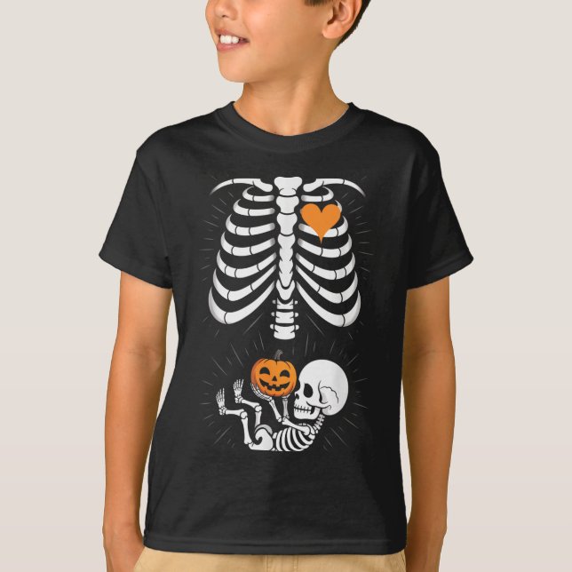 Camiseta Halloween Skeleton Baby Rib Cage Maternity Pregnan (Frente)