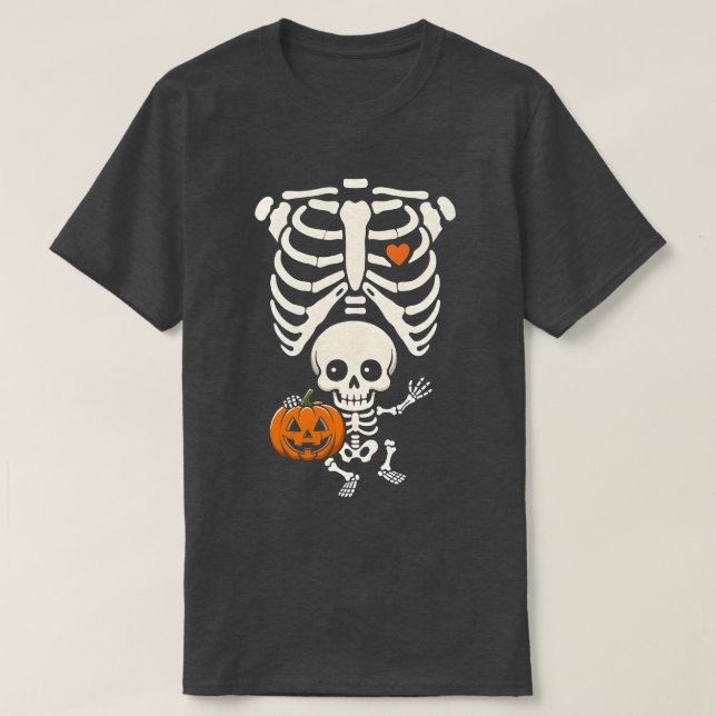 Camiseta Halloween Skeleton Baby Rib Cage Maternity Pregnan (Frente do Design)