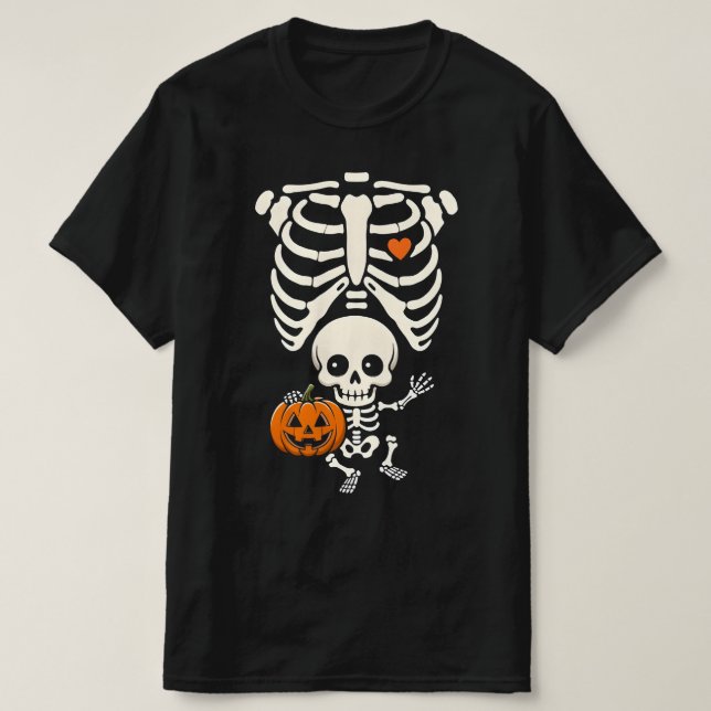 Camiseta Halloween Skeleton Baby Rib Cage Maternity Pregnan (Frente do Design)