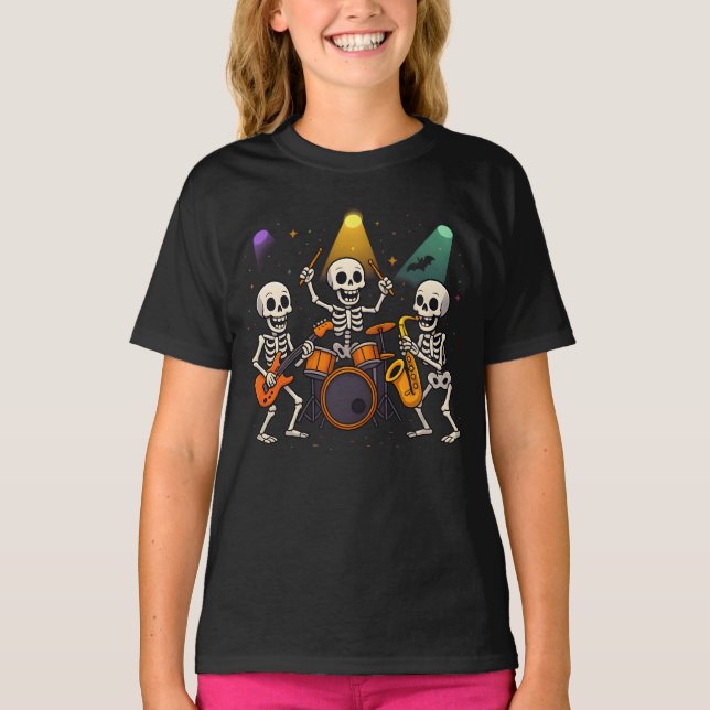 Camiseta Halloween Skeleton Banda Roupas mulheres bonitas m (Frente)