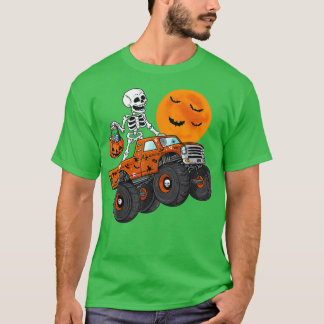 Camiseta Halloween skeleton cavalgando caminhão monstro no 