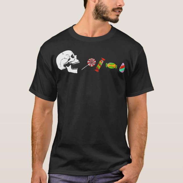 Camiseta Halloween Skeleton come doces, Dia de as Bruxas en (Frente)