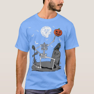 Camiseta Halloween Skeleton Costume Pumpkin Head Bats Raven