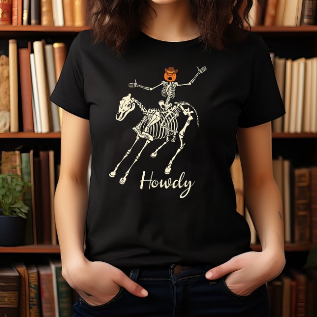 CAMISETA HALLOWEEN SKELETON COWBOY HOWDY | OESTE SELVAGEM (Criador carregado)