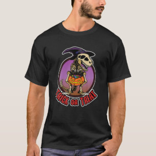 Camiseta Halloween, Skeleton Dino Dinosaur, Crianças Trick