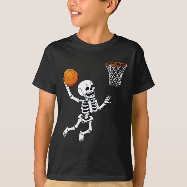Camiseta Halloween Skeleton Dunking Basball Boys Garotas K (Frente)