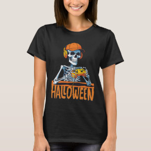Camiseta Halloween Skeleton Gamer Jogos Engraçados