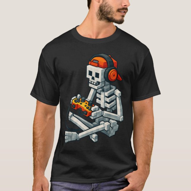 Camiseta Halloween Skeleton Gamer Pixel Video Gaming Boys M (Frente)