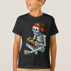 Camiseta Halloween Skeleton Gamer Pixel Video Gaming Boys M
