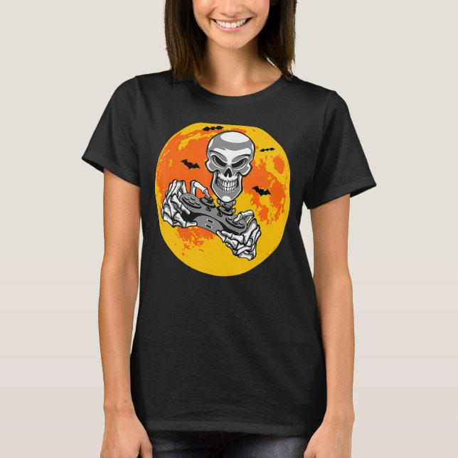 Camiseta Halloween Skeleton Gamer Video Gaming Boys Men Kid (Frente)