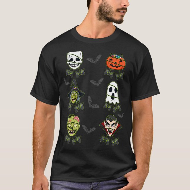 Camiseta Halloween Skeleton Gaming Witch Vampire Zombie Boy (Frente)