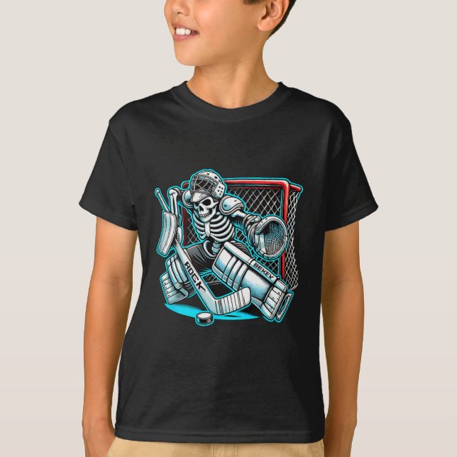 Camiseta Halloween Skeleton Goalie Hockey  (Frente)