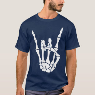 Camiseta Halloween Skeleton Hand Horns Rock N Roll Music Lo