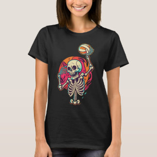 Camiseta Halloween Skeleton Jogando Voleibol