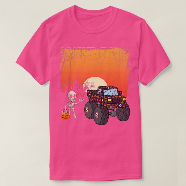 Camiseta Halloween Skeleton Monster Truck For Boys Kids Hal (Frente do Design)