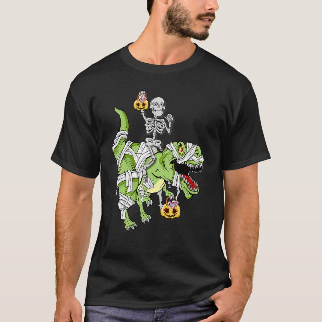 Camiseta Halloween Skeleton Mummy Dinosaur rex Hallowen Bo (Frente)