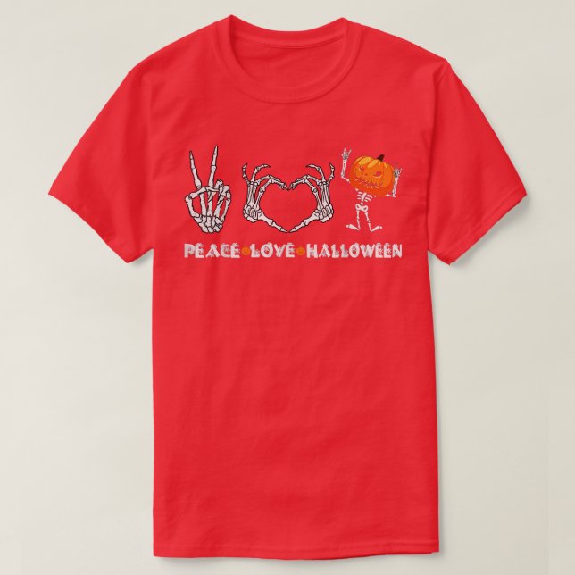 Camiseta Halloween Skeleton Peace Love Halloween Com Assust (Frente do Design)