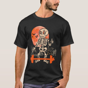 Camiseta Halloween Skeleton Pesando Levantador de Peso