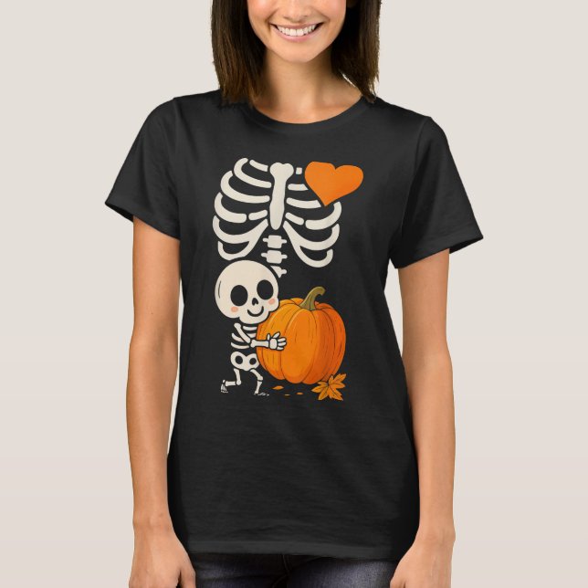 Camiseta Halloween Skeleton Pregnancy Announcement Soky Mom (Frente)