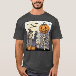 Camiseta Halloween Skeleton Pumpkin Owl Graphic T-Shir