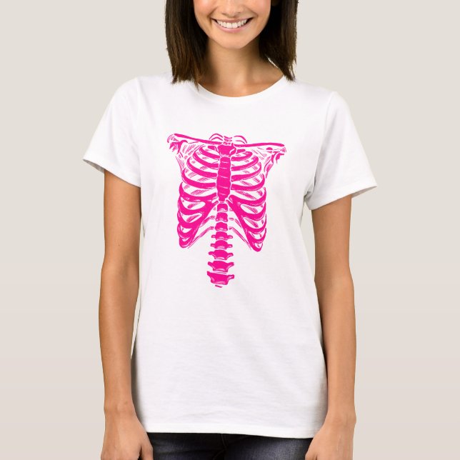 Camiseta halloween Skeleton Rib Cage rosa (Frente)