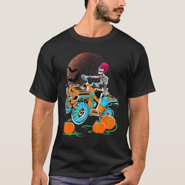 Camiseta Halloween Skeleton Riding 4 Wheeler Atv Quad Boys (Frente)