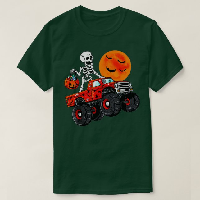 Camiseta Halloween Skeleton Riding Monster Truck 2 (Frente do Design)