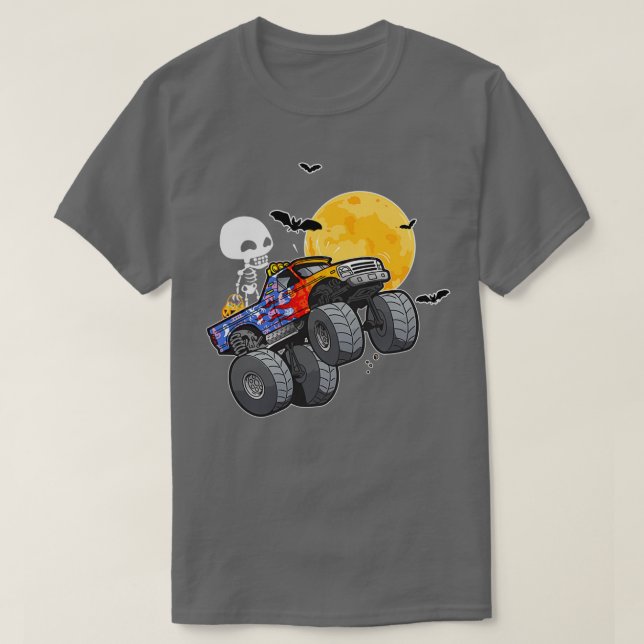 Camiseta Halloween Skeleton Riding Monster Truck 3 (Frente do Design)