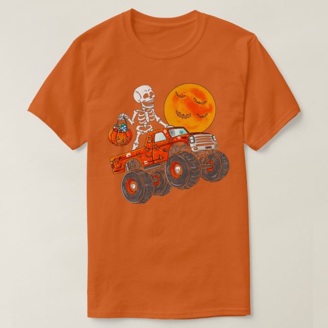Camiseta Halloween Skeleton Riding Monster Truck 6 (Frente do Design)