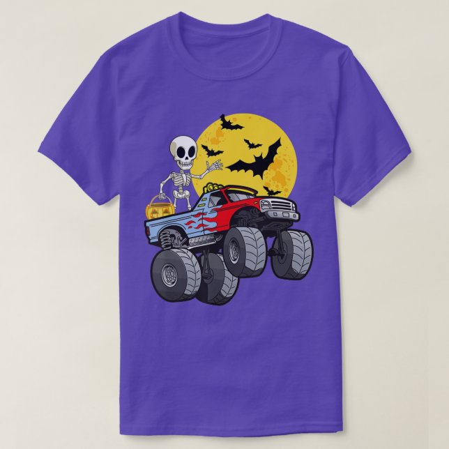 Camiseta Halloween Skeleton Riding Monster Truck Pumpkin Bo (Frente do Design)
