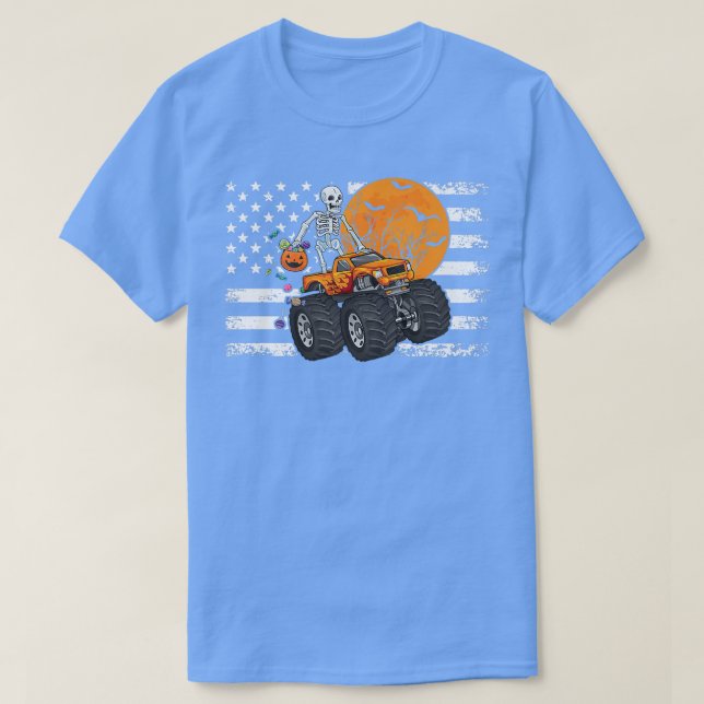 Camiseta Halloween Skeleton Riding Monster Truck Toddler Bo (Frente do Design)