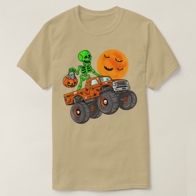 Camiseta Halloween Skeleton Riding Monster Truck Toddler Bo (Frente do Design)