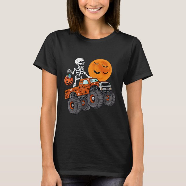 Camiseta Halloween Skeleton Riding Monster Truck Toddler Bo (Frente)